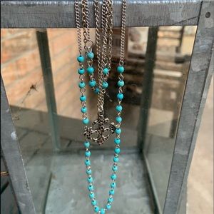 Women’s Multi-Strand Necklace Turq, Silver, Cross